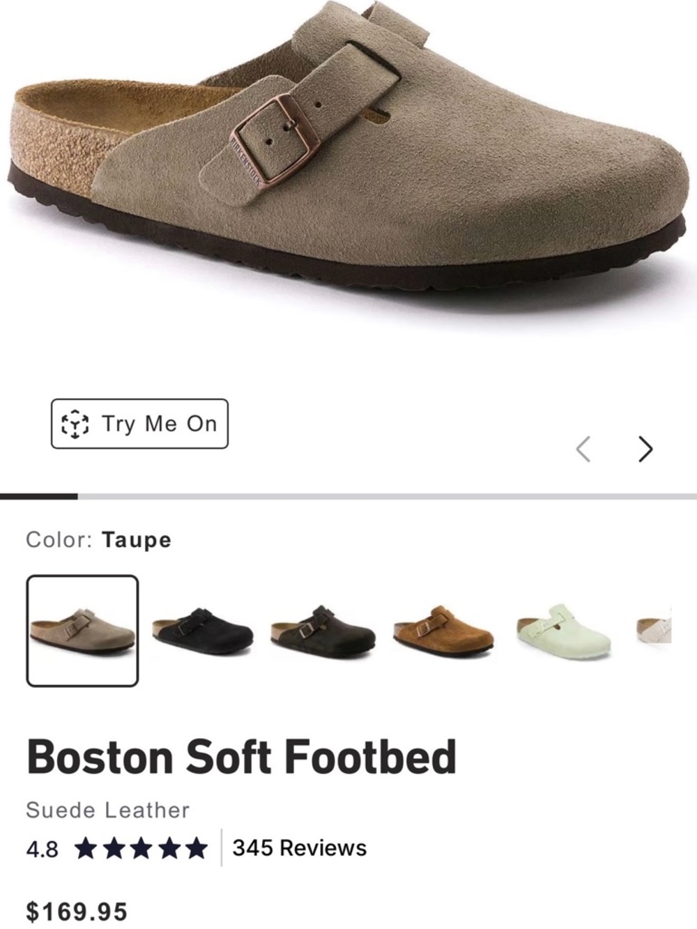 Birkenstock Boston Clog in Taupe Suede with Brass Buckle